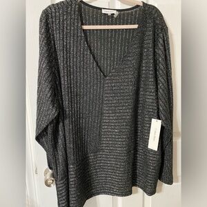 Calvin Klein NWT V-Neck Black and Silver Knit Top. MSRP $79.50
